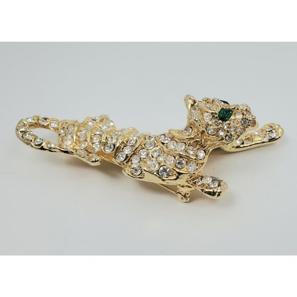 Vintage Rhinestone Crouching Tiger - Big Cat –  Brooch Pin - Mint Condition - Picture 3 of 5